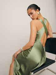 Reformation Petites Casette Silk Dress - Artichoke