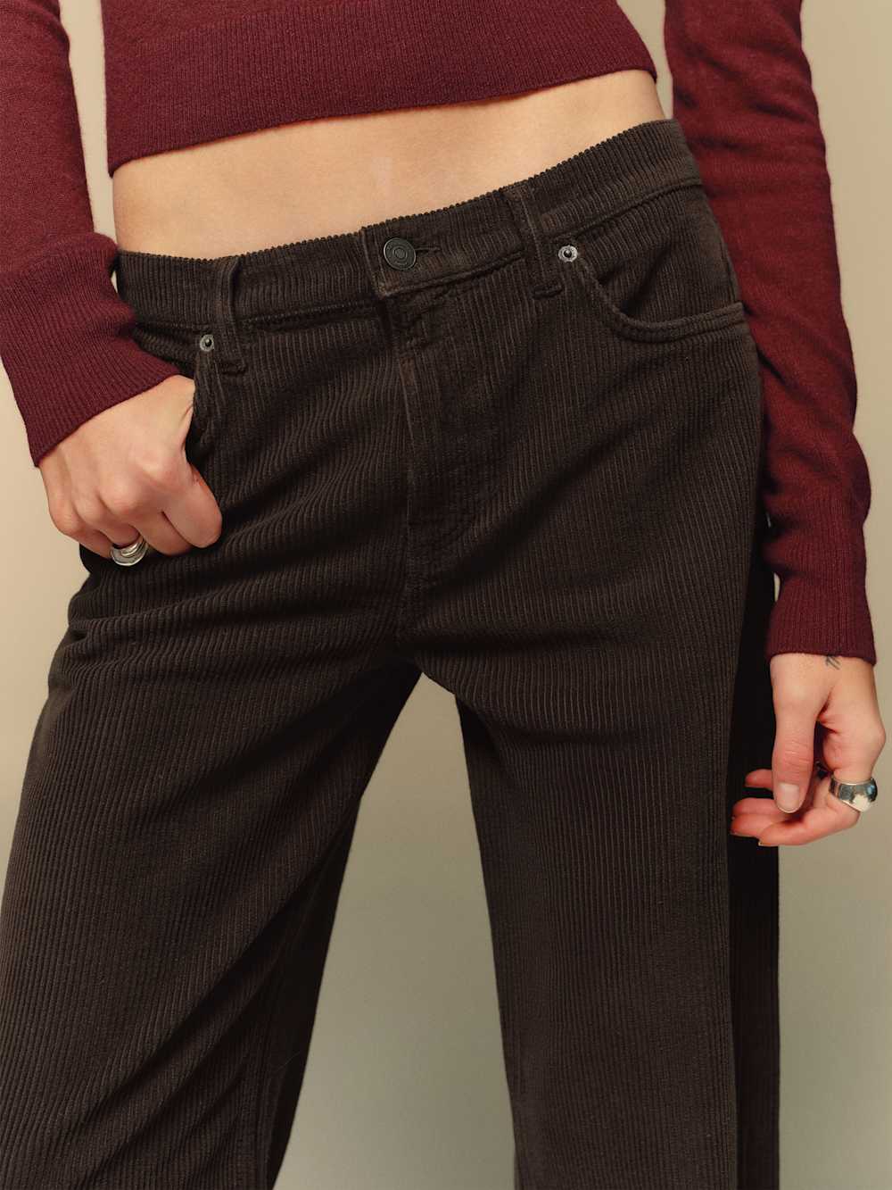 Reformation Cary Low Rise Slouchy Wide Leg Jeans - Mole Corduroy