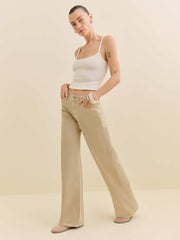 Reformation Cary Low Rise Slouchy Wide Leg Jeans - Sand Dollar