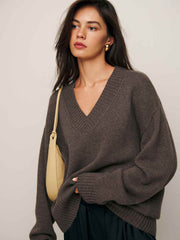 Reformation Jadey Cashmere Oversized V-neck Sweater - Dachshund