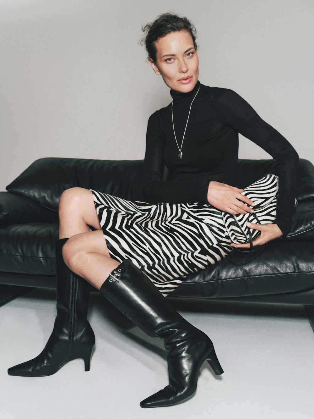 Reformation Veda Barrow Leather Low Waist Skirt - Zebra Haircalf