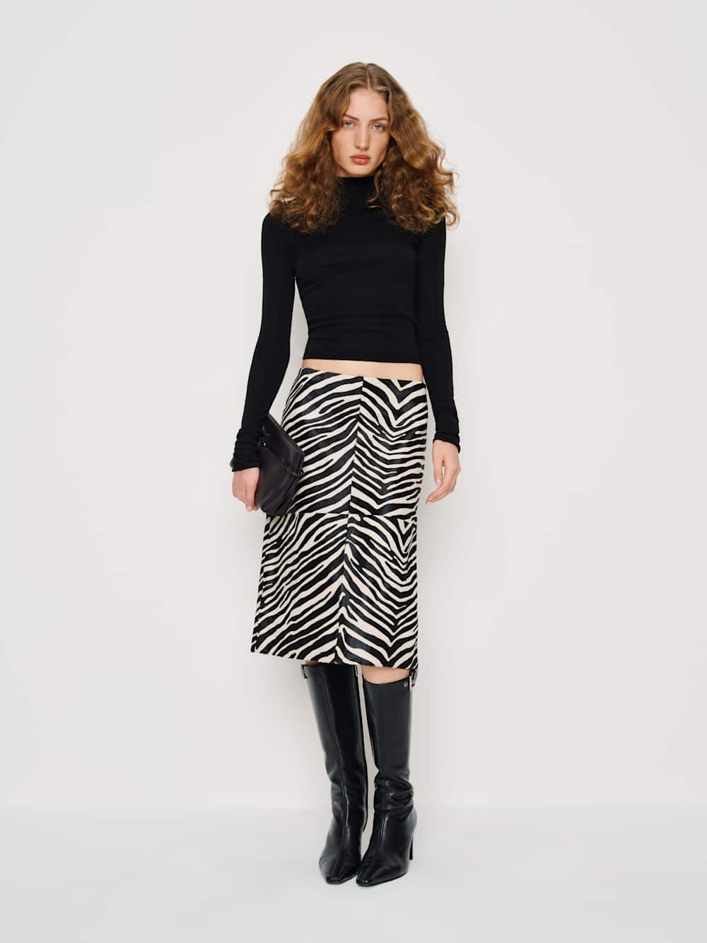 Reformation Veda Barrow Leather Low Waist Skirt - Zebra Haircalf