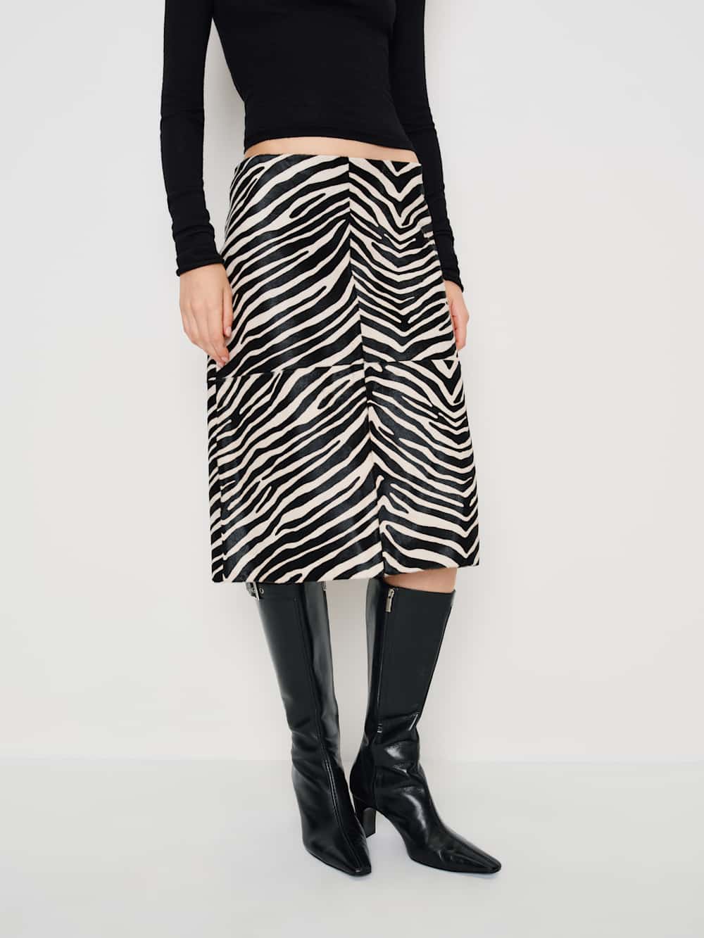 Reformation Veda Barrow Leather Low Waist Skirt - Zebra Haircalf