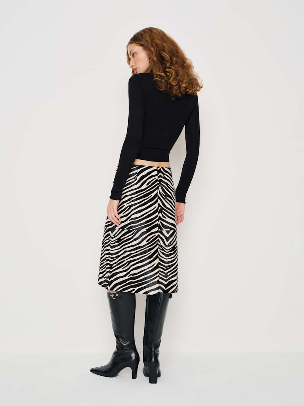 Reformation Veda Barrow Leather Low Waist Skirt - Zebra Haircalf