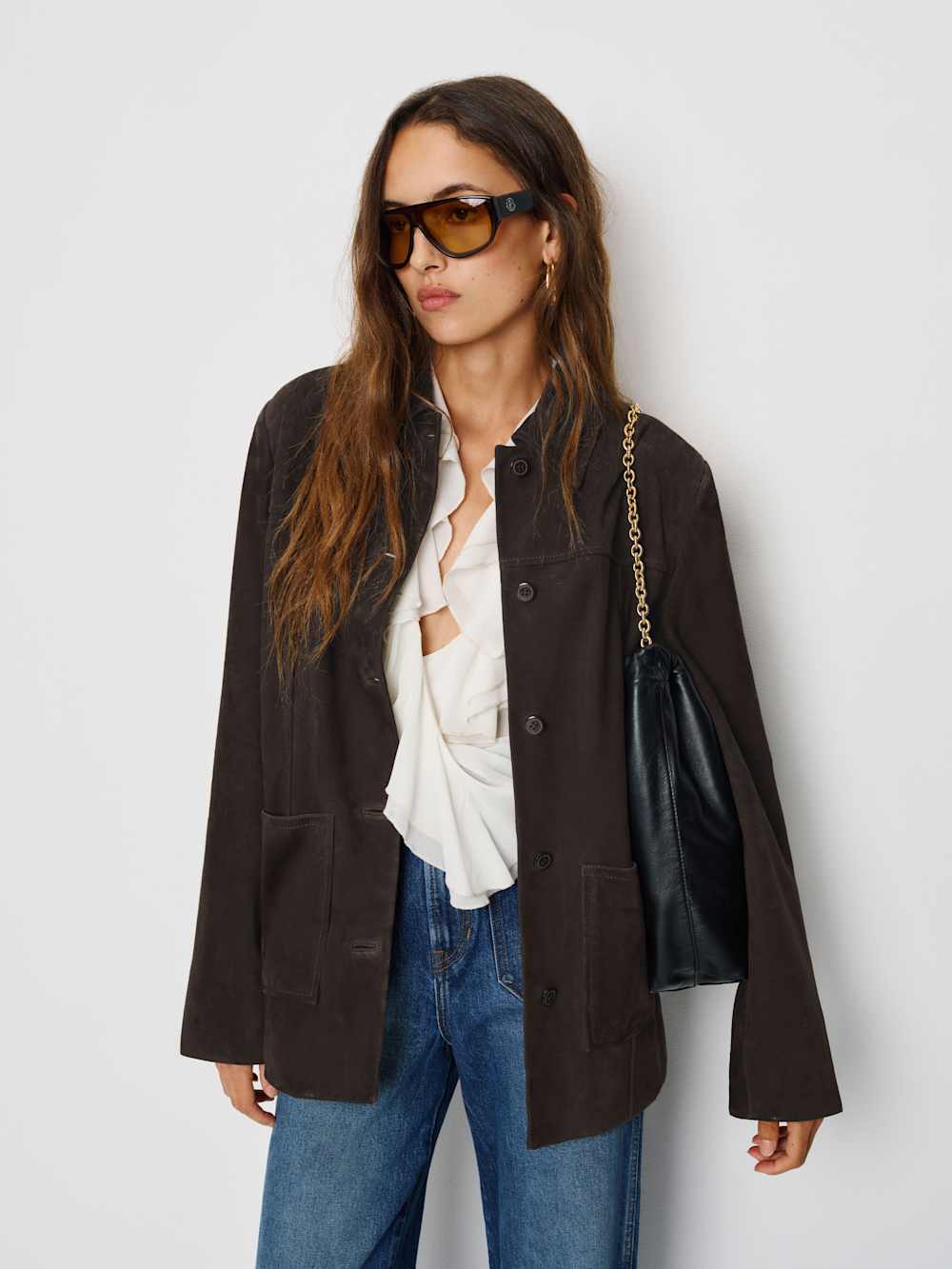 Reformation Veda Lincoln Suede Shirt Jacket - Mole Suede