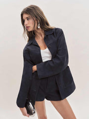 Reformation Veda Lincoln Suede Shirt Jacket - Navy Suede