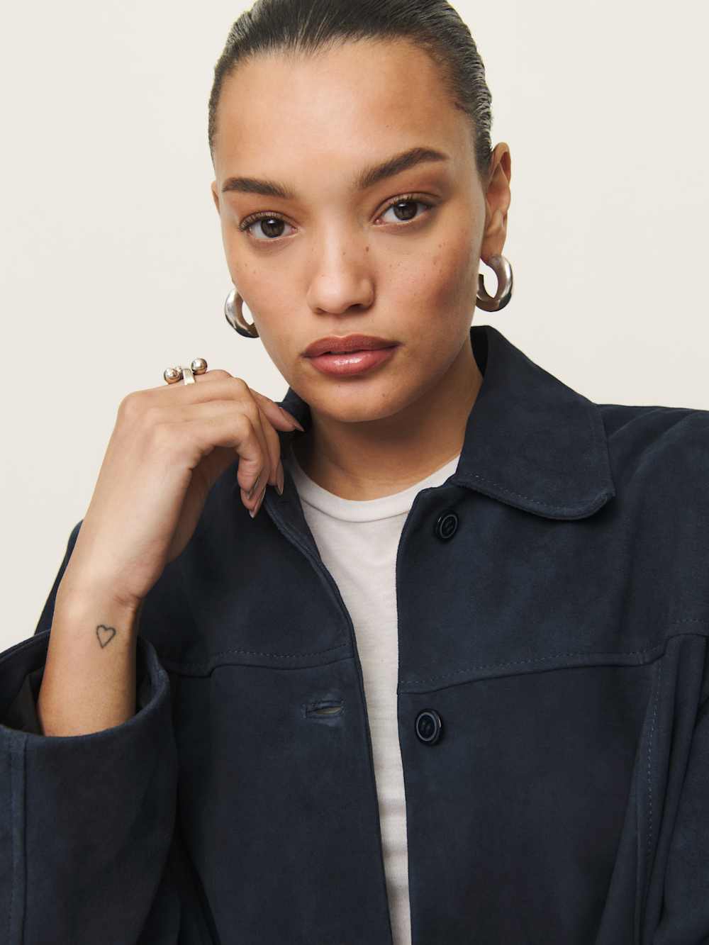 Reformation Veda Lincoln Suede Shirt Jacket - Navy Suede