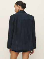 Reformation Veda Lincoln Suede Shirt Jacket - Navy Suede