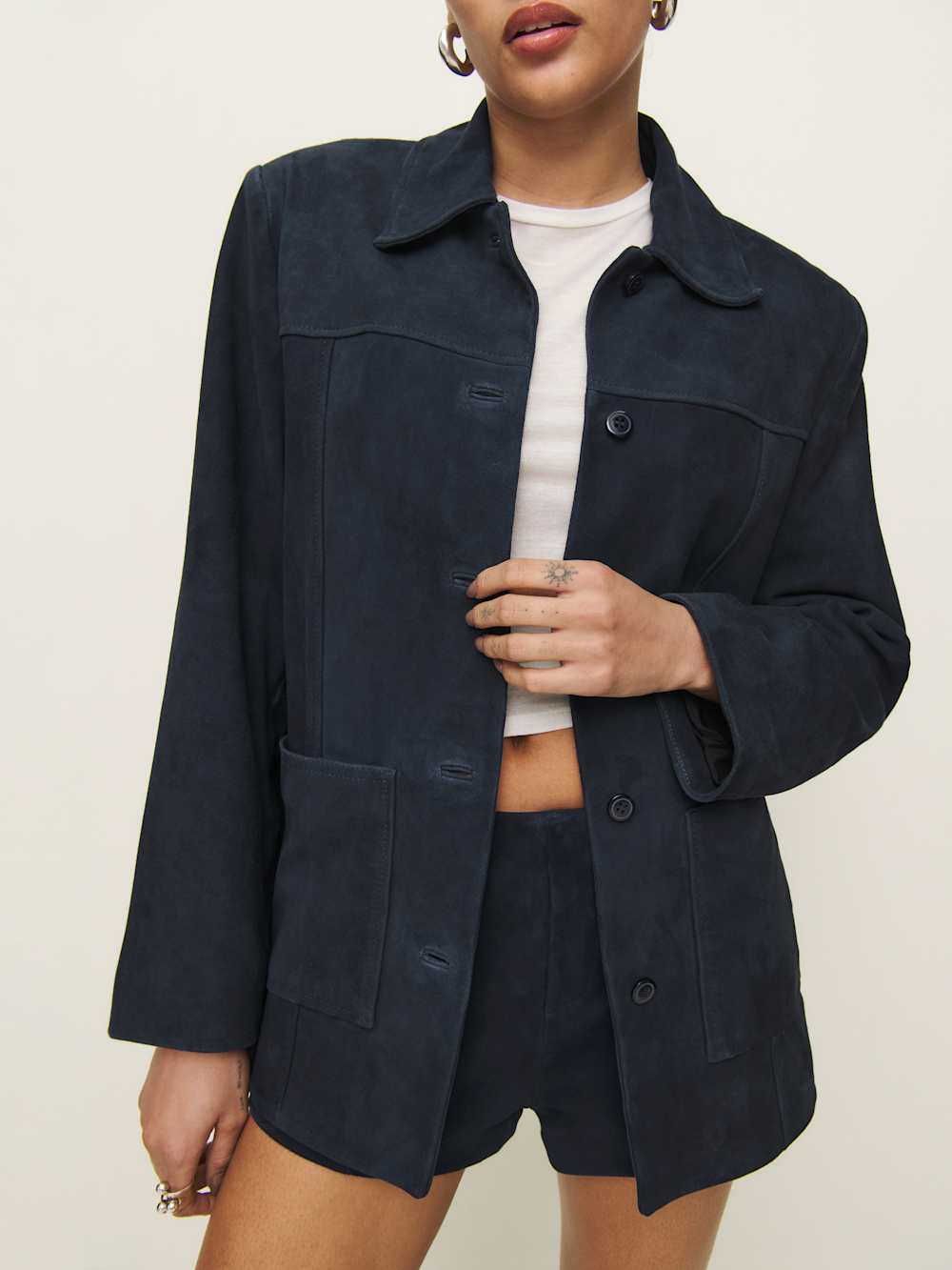 Reformation Veda Lincoln Suede Shirt Jacket - Navy Suede
