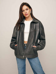 Reformation Veda Marco Leather Oversized Bomber - Highway