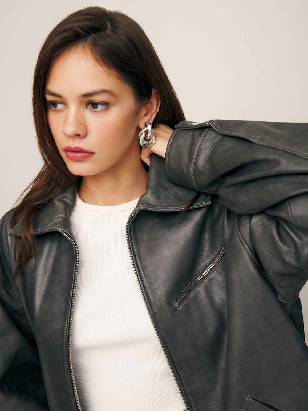 Reformation Veda Marco Leather Oversized Bomber - Highway