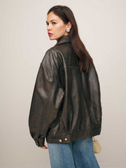Reformation Veda Marco Leather Oversized Bomber - Pit Stop