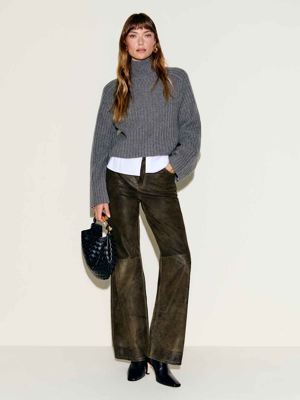 Reformation Veda Kennedy Wide Leg Leather Pant - Dark Olive