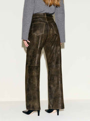 Reformation Veda Kennedy Wide Leg Leather Pant - Dark Olive