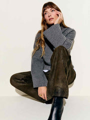 Reformation Veda Kennedy Wide Leg Leather Pant - Dark Olive