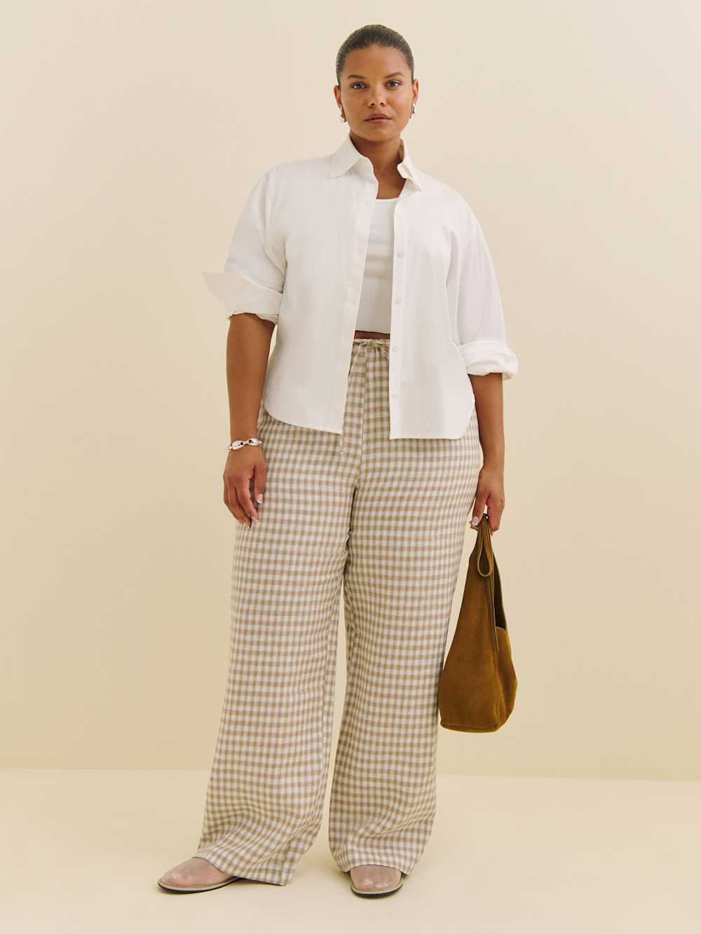 Reformation Olina Linen Pant Es - Dunes Check