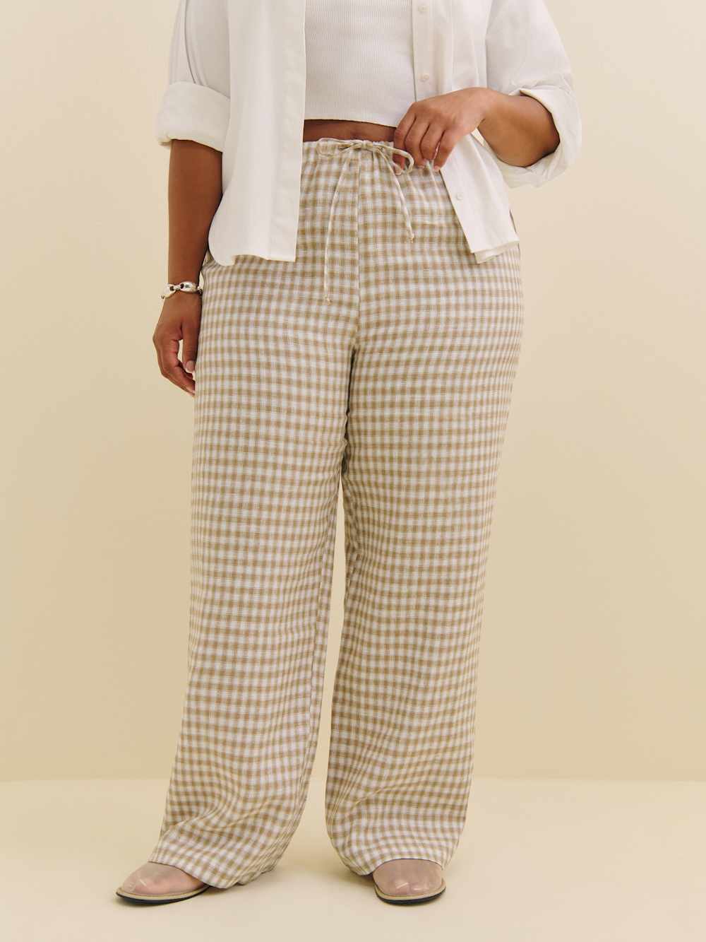 Reformation Olina Linen Pant Es - Dunes Check