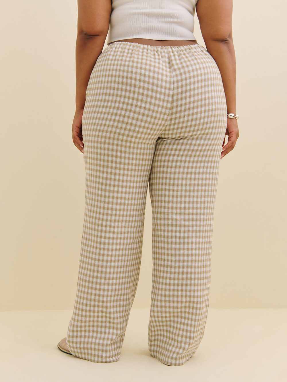 Reformation Olina Linen Pant Es - Dunes Check