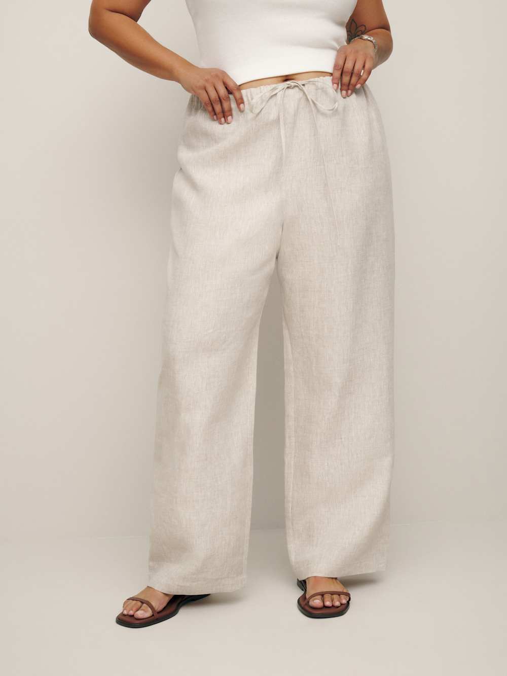 Reformation Olina Linen Pant Es - Oatmeal