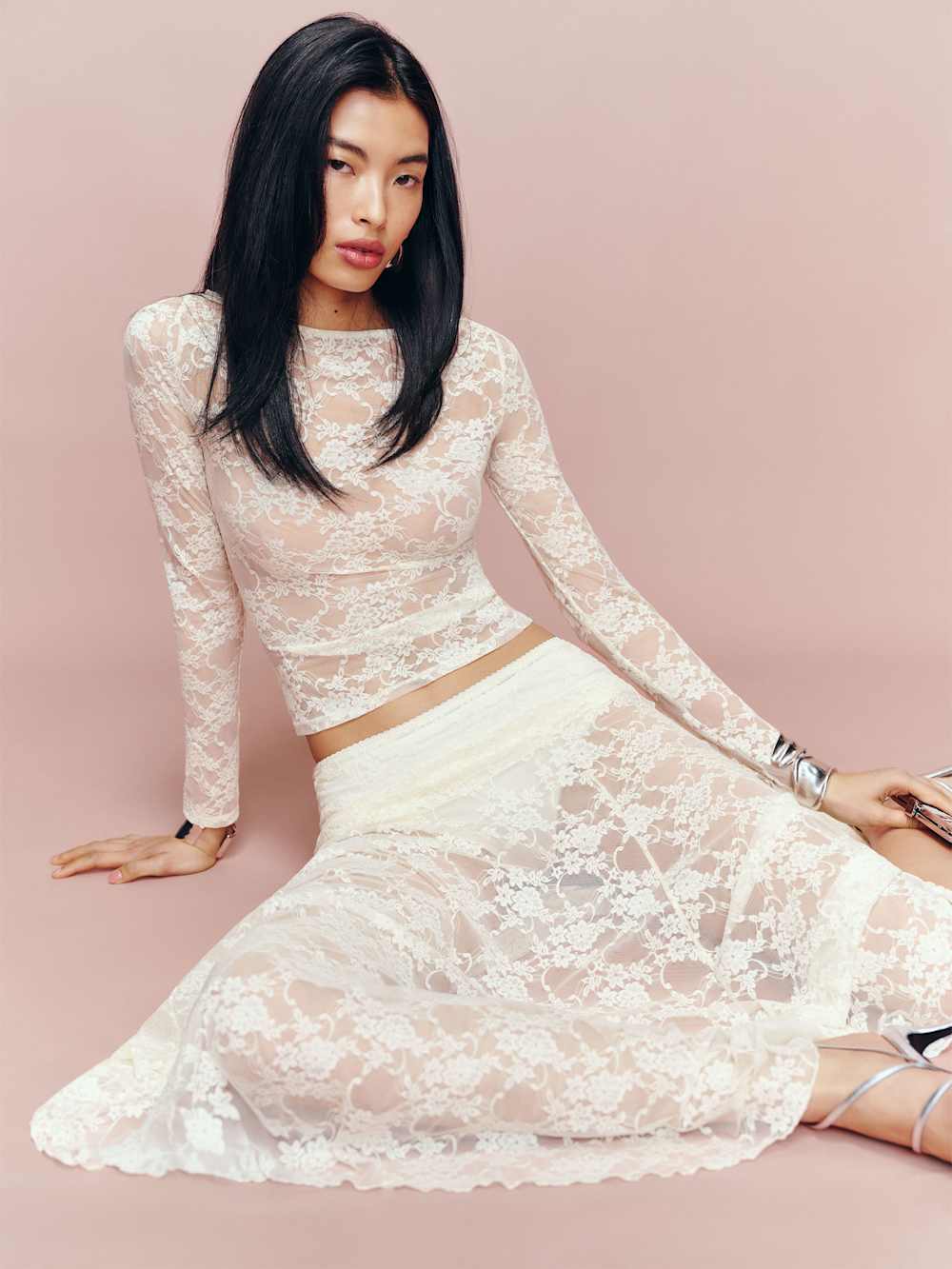Reformation Adriano Lace Knit Top - Ivory Lace