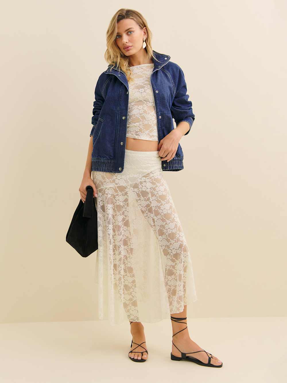 Reformation Adriano Lace Knit Top - Ivory Lace