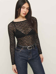 Reformation Adriano Lace Knit Top - Black Lace