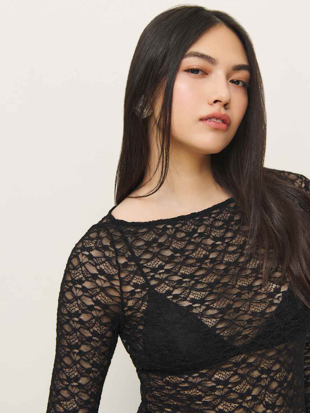 Reformation Adriano Lace Knit Top - Black Lace