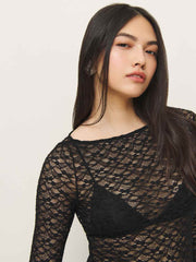 Reformation Adriano Lace Knit Top - Black Lace