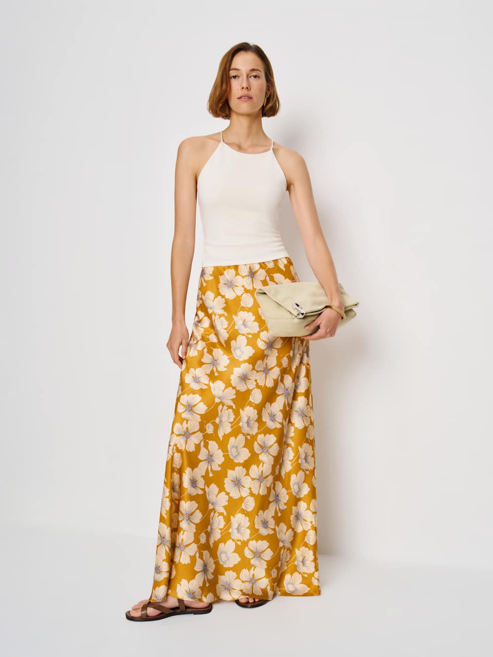 Reformation Bella Silk Skirt - Mango