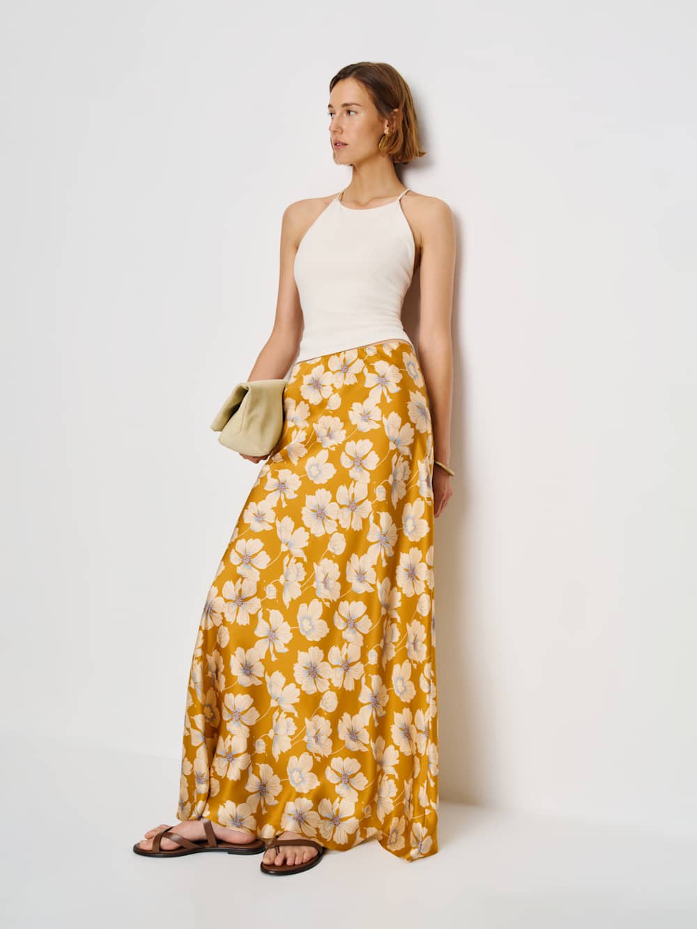 Reformation Bella Silk Skirt - Mango