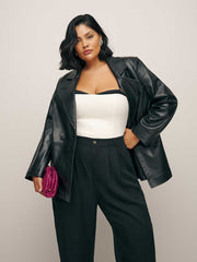 Reformation Veda Dalia Relaxed Leather Blazer Es - Black