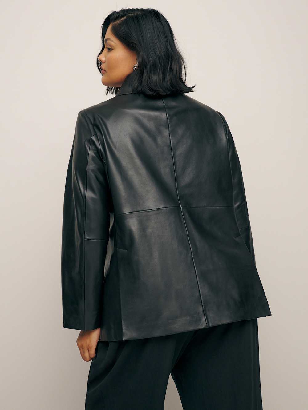 Reformation Veda Dalia Relaxed Leather Blazer Es - Black
