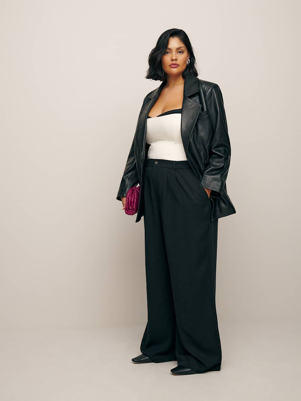 Reformation Veda Dalia Relaxed Leather Blazer Es - Black