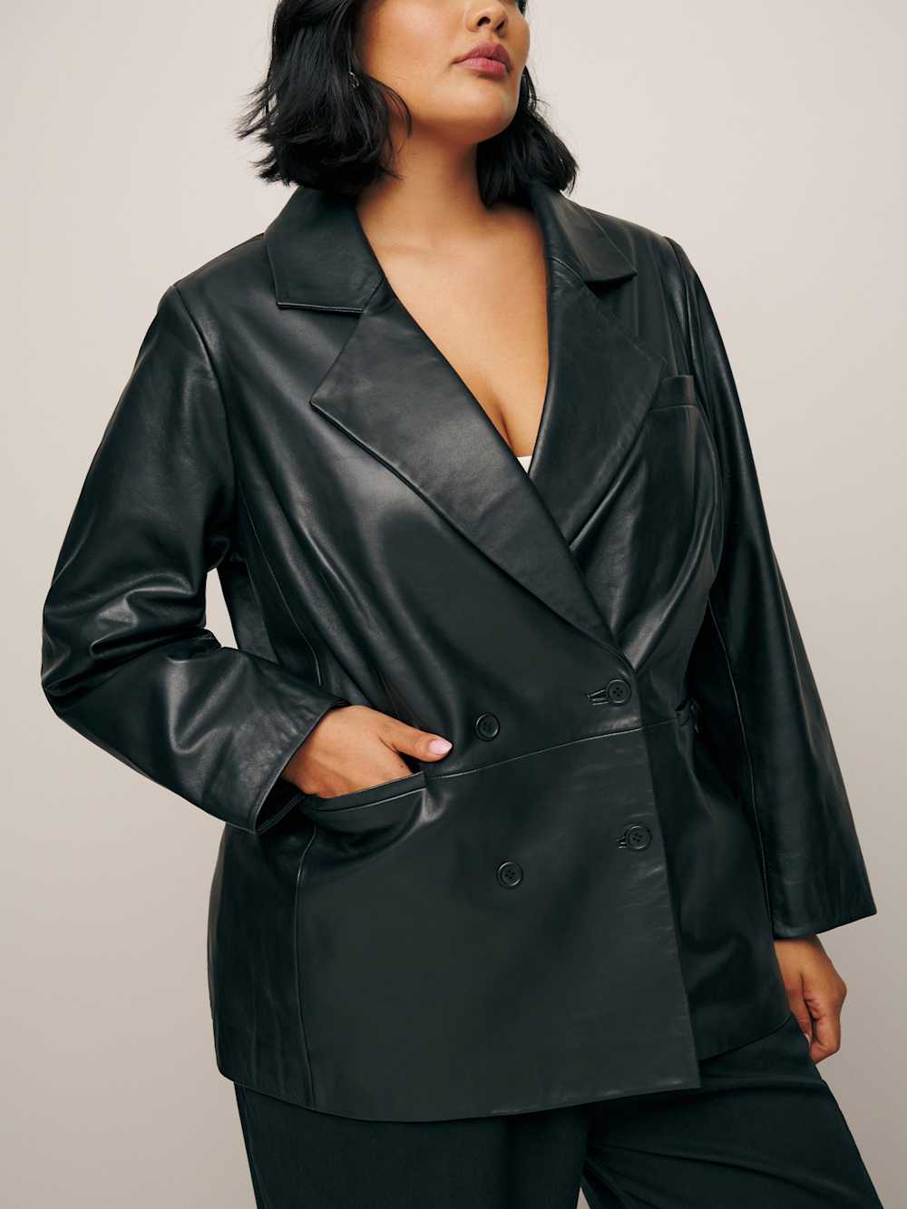 Reformation Veda Dalia Relaxed Leather Blazer Es - Black