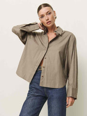 Reformation Andy Oversized Shirt - Taupe Stripe