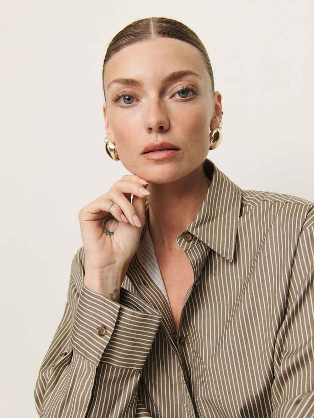 Reformation Andy Oversized Shirt - Taupe Stripe