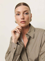 Reformation Andy Oversized Shirt - Taupe Stripe