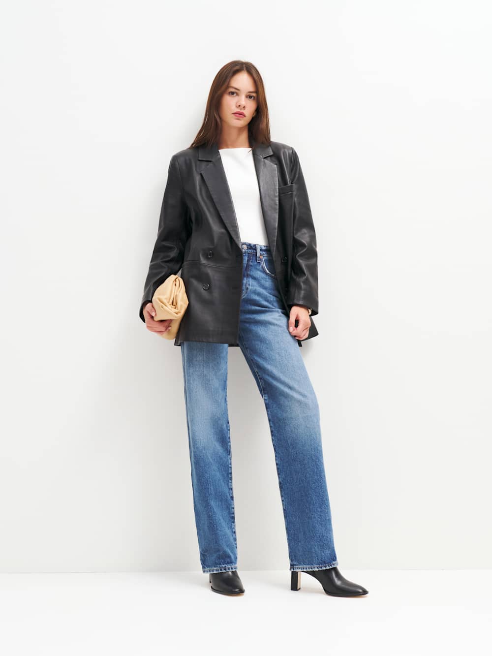 Reformation Gillian Ankle Boot - Black Leather