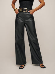 Reformation Petites Veda Kennedy Wide Leg Leather Pant - Black
