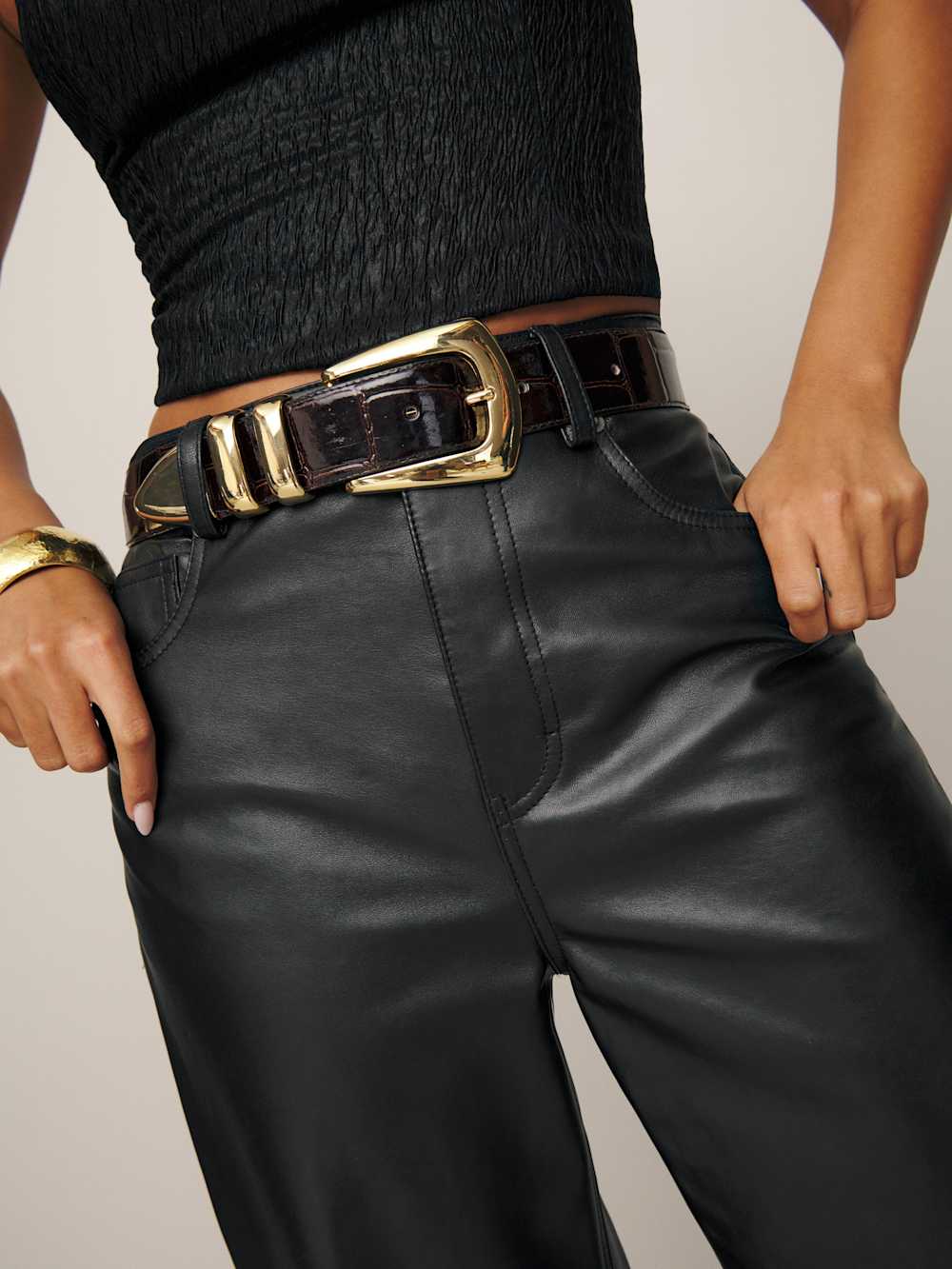 Reformation Petites Veda Kennedy Wide Leg Leather Pant - Black