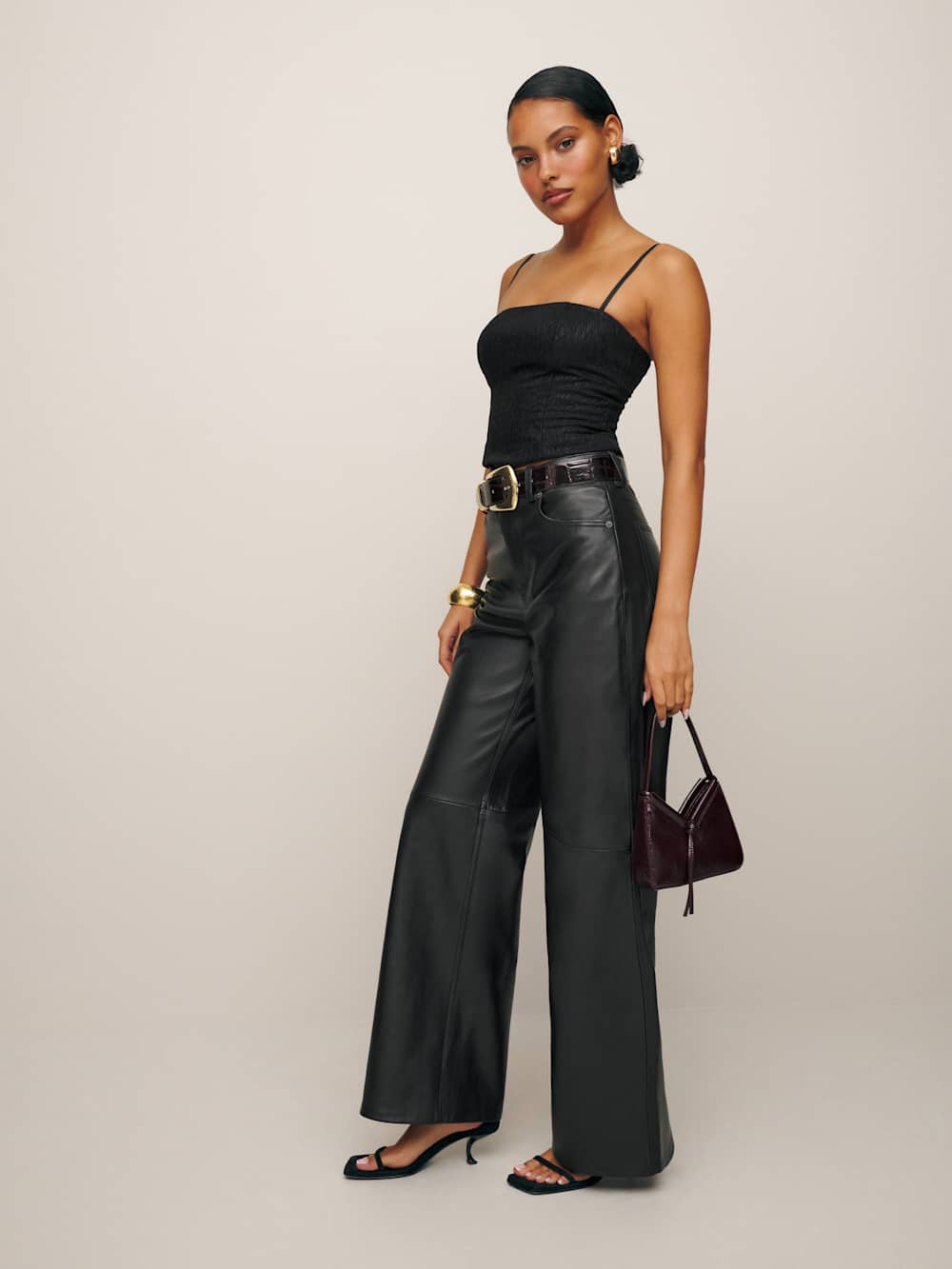 Reformation Petites Veda Kennedy Wide Leg Leather Pant - Black