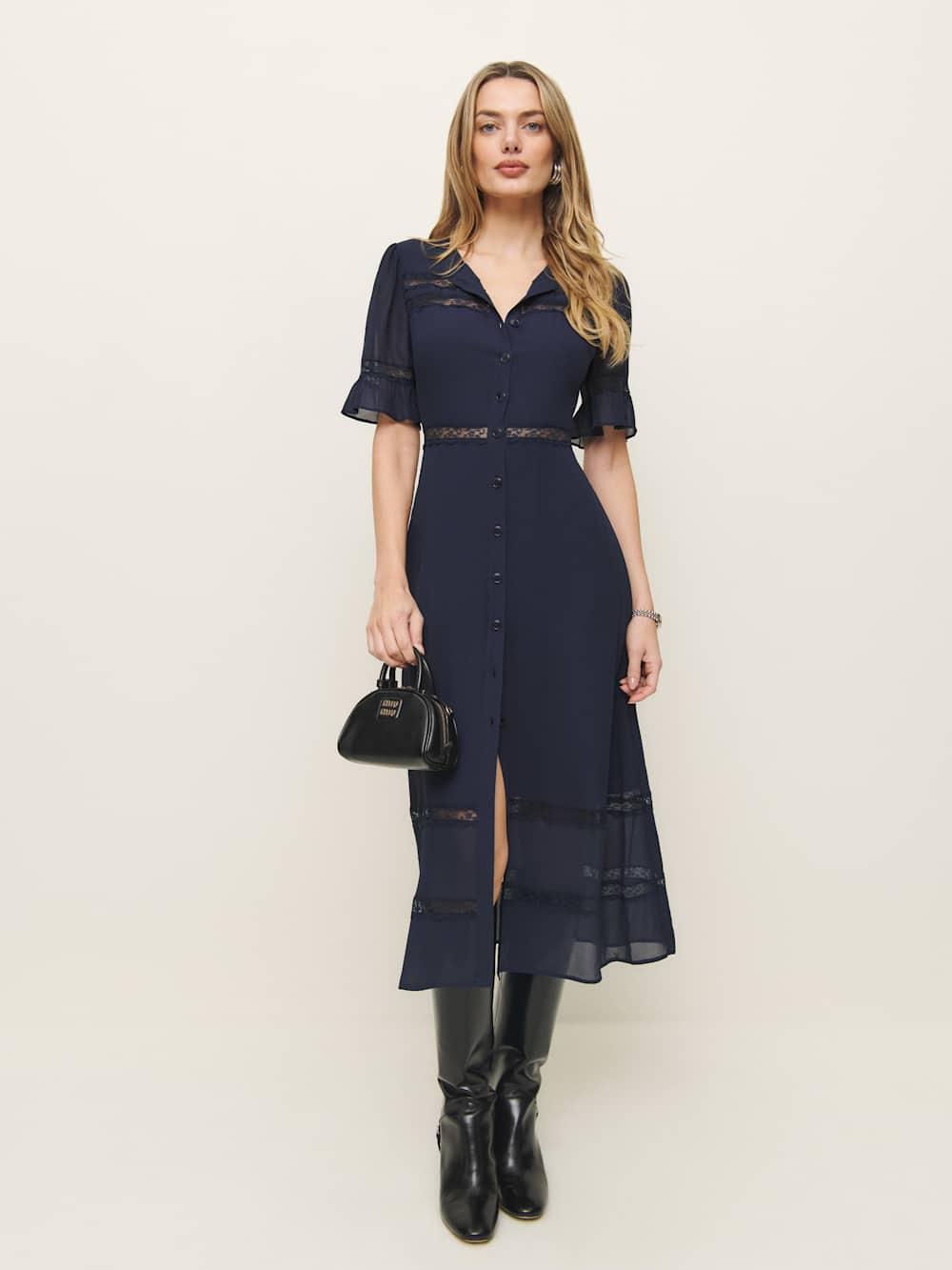 Reformation Petites Woodson Dress - Navy