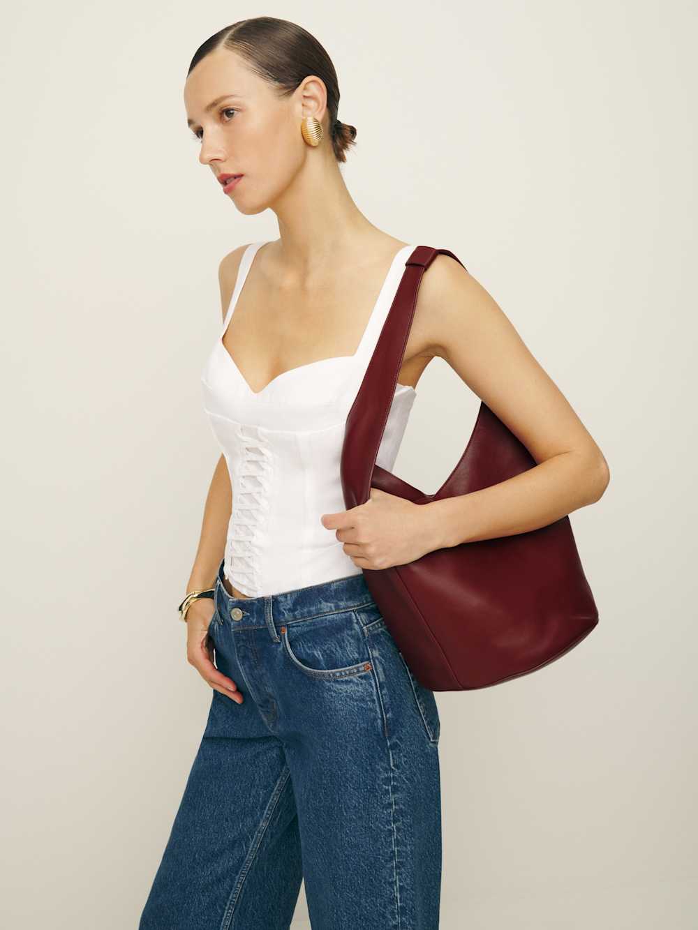 Reformation Medium Silvana Bucket Bag - Cremisi