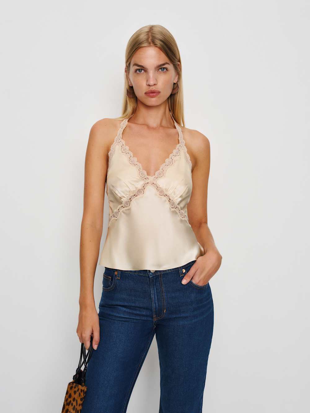 Reformation Monica Silk Top - Almond