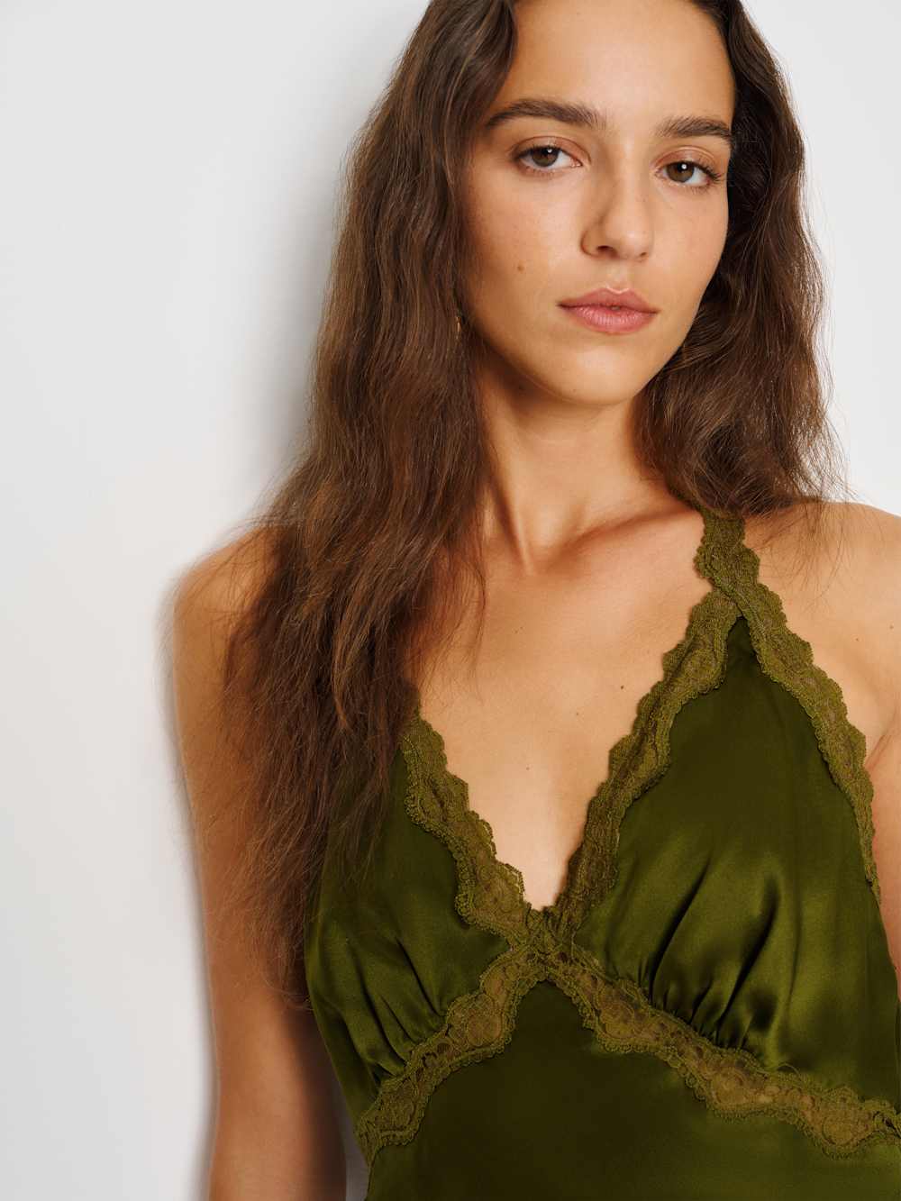 Reformation Monica Silk Top - Moss Garden
