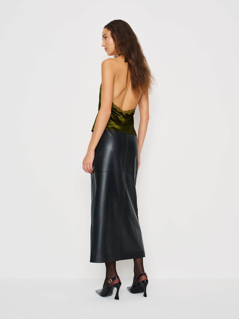 Reformation Monica Silk Top - Moss Garden