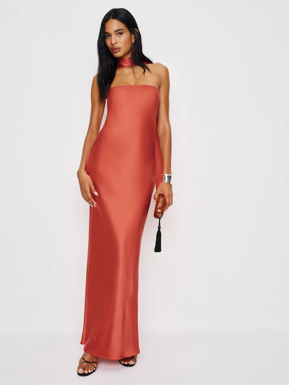 Reformation Oren Silk Dress - Red Coral