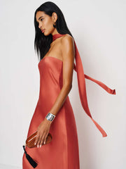 Reformation Oren Silk Dress - Red Coral