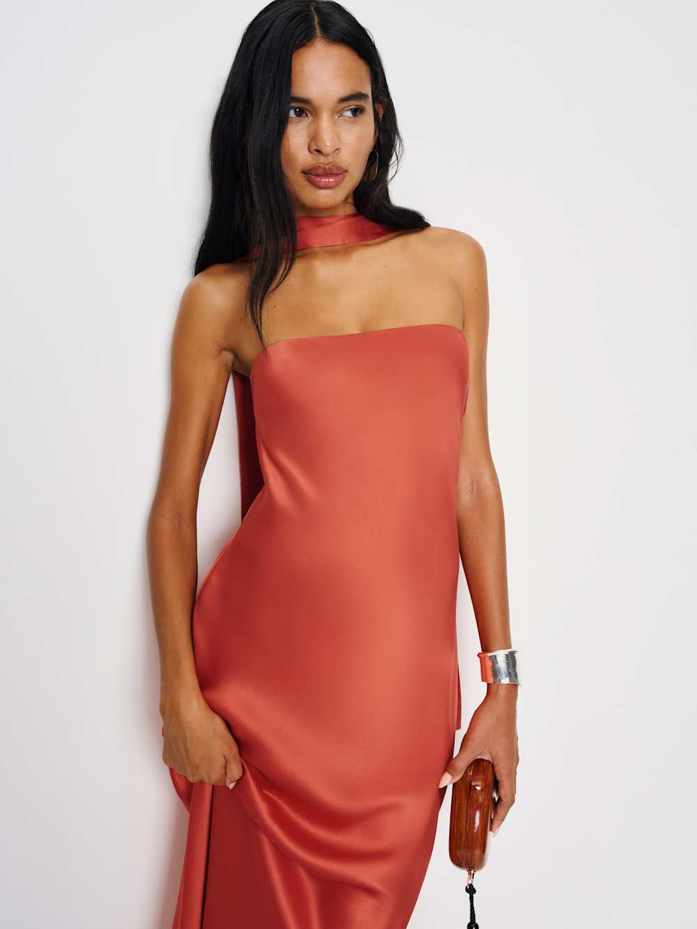 Reformation Oren Silk Dress - Red Coral