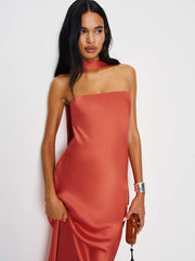 Reformation Oren Silk Dress - Red Coral